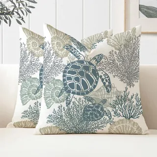 Miuyunya Kissenbezüge Maritim 40 X 40 Outdoor Kissen Wasserfest Wohnzimmer Kissenhülle Blau 2er Set Polster Ozean Strand Dekorative Zierkissenbezüge für Sofa Wohnzimmer Frühling Dekokissen Moderne