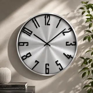 K&L Wall Art 30cm große Aluminium Wanduhr für Wohnzimmer Uhr leise Silber Metalluhr Edelstahl Optik ohne Tickgeräusche