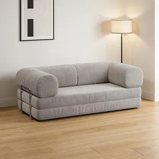 Wetsfgdg Schlafsofa mit Schlaffunktion | 2-Sitzer Klappsobe als Tagesbett & Gästecouch | Feste Polster & abnehmbare Bezüge | Sofa Bett – für Alltag & Übernachtung(Hellgrau) L:180cm