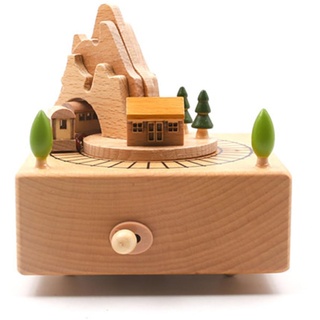 QNINE Spieluhr Zug aus Buchenholz Spieldose Musikbox mit Kanon D-Dur, Holzspielzeug Geschenk für Geburtstag Valentinstag Weihnachten