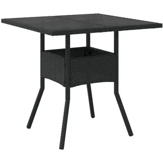 vidaXL Gartentisch mit Glasplatte Schwarz 80x80x75 cm Poly Rattan