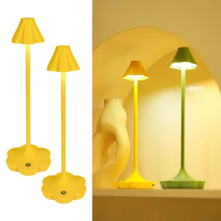 LuminexDesigns 2ER Blumen-Design Touch Nachttischlampe Kabellos, IP54 Spritzwassergeschützt, Wiederaufladbare LED Tischlampe, Dekorative Tischleuchte für Schlafzimmer, Wohnzimmer-Senfgelb