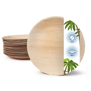 onlyleaf 200 Stück Einwegteller Ø 23cm Palmblatt-Teller, rund, biologisch abbaubar, umweltfreundlich, kompostierbar, wiederverwertbar, Wegwerfteller