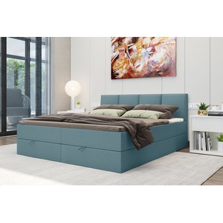 Stylefy Boxspringbett Alvaro (Schlafzimmerbett, Bett), 140/160/180x 200 cm, wahlweise mit Topper, mit Bonellfederkern blau