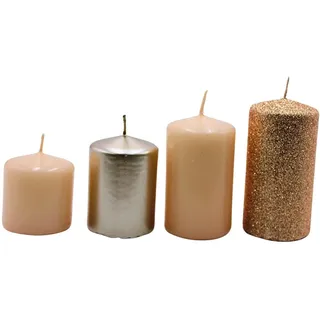 Dekohelden24 Formkerze Stumpenkerzen in verschiedenen Varianten, . beige 5 cm x 9 cm