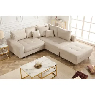 riess-ambiente Ecksofa KENT 220cm champagner beige - Samt, L-Form, Federkern, Hocker & Kissen, Set 1 Teile, Wohnlandschaft in Familiengröße - ideales Design fürs Wohnzimmer beige