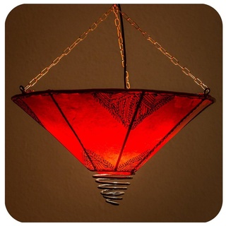 SIMANDRA Lampenschirm Fuego Orient, 40 cm Orientalische Lampe Hängelampe marokkanische Deckenlampe Lederlampe rot