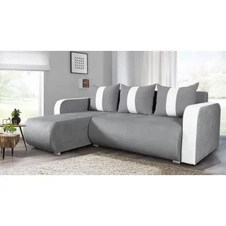 Ecksofa Rino mit Schlaffunktion und Bettkasten - L-Form Couch, Polsterecke, Couchgarnitur, Eckcouch, Sofa, Sofagarnitur (Enjoy 23 + Cayenne 1111) - Dunkelgrau/Weiß
