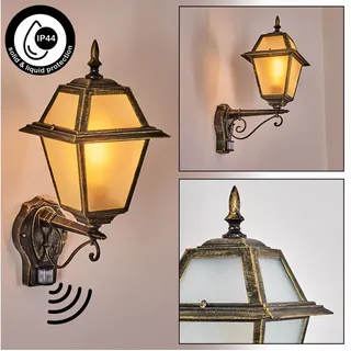 hofstein Außen-Wandleuchte Außenwandlampe m. Bewegungsmelder aus Metall/Glas in Schwarz/Gold/Weiß, ohne Leuchtmittel, Wandleuchte außen im Vintage/Antik/Landhaus-Design, E27, IP44 schwarz