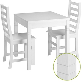ERST-HOLZ Essgruppe Tisch-und Stuhlset Tisch und 2 Stühle skandinavischer Look waschweiß