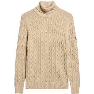 Superdry Zopfmuster-Rollkragenpullover Taupe Twist XS