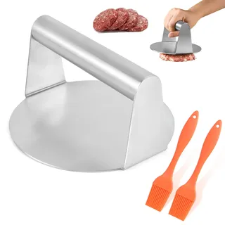 Smash Burgerpresse, WATUNID Round Edelstahl Burger Smasher und 2 Silikon Backpinsel, 14cm Professionelles Smash Burger Press Burger Pattie Presse für Flat Top Grill, Hamburgerpresse und Squeeze Grease