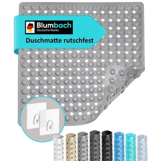 Blumbach Duschmatte - griffige Antirutschmatte Diamant 53 x 53 cm, - 100% BPA-frei, inkl. 2 Haken zum Aufhängen, Duscheinlage, schimmelressisten & maschinenwaschbar grau