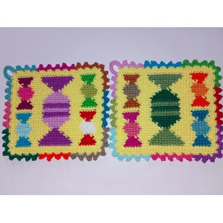 1 Paar Topflappen Bonbons, gehäkelt Handarbeit