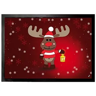 1art1 Weihnachten Rudolph Das Rentier Fußmatte Dekomatte Innenbereich | Design Türmatte 70x50 cm