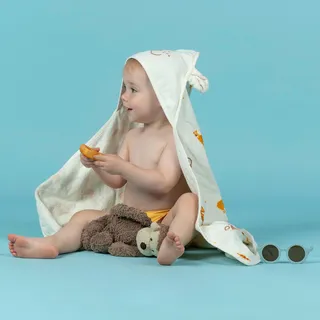 Badetuch mit Kapuze Baby Baumwolle - Druckmotiv Savanne, beige, EINHEITSGRÖSSE