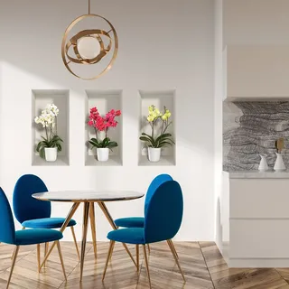3D-Wandaufkleber, selbstklebend, 3D-Effekt, Orchideen-Blumen, Orchideen-Wandtattoo, für Schlafzimmer, Erwachsene, Wandaufkleber, 3D-Deko, Wohnzimmer, Wandaufkleber, Trompe, Auge, 60 x 90 cm