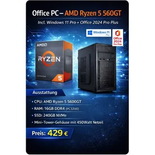 Office PC - AMD Ryzen 5 5600GT 6 x 3,6GHz - 16GB DDR4 - Radeon Grafik - 240GB SS...