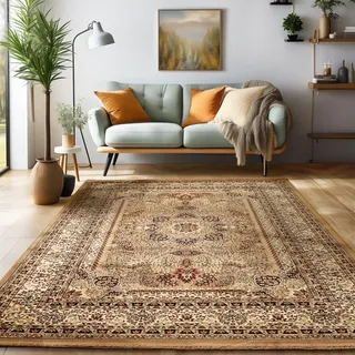 SIMPEX Orient Teppich 160x230 cm Beige, Klassisch Gemustert, Pflegeleicht & robust, Stilvoller Bodenteppich für Esszimmer oder große Räume