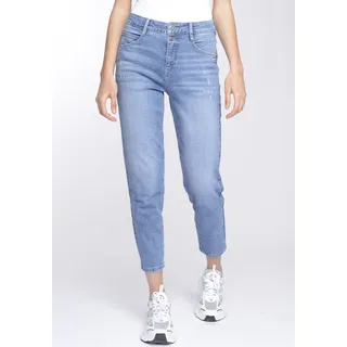 Mom-Jeans GANG "94ORA" Gr. 33 (42), N-Gr, blau (vintage crush (blue used)) Damen Jeans 5-Pocket-Jeans Mom 2-Knopf-Verschluss mit verkürzter Beinlänge