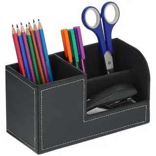 Relaxdays Schreibtisch Organizer Kunstleder Schwarz