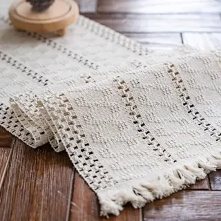 Beigefarbener Boho-makramee-tischläufer Mit Quasten, Handgewebter Tischläufer Aus Baumwolle, Rustikaler Tischläufer Im Landhausstil Für Den Esstisch In Der Böhmischen Küche (30 X 120 Cm)
