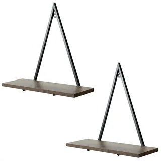 Neustein 2 Stück Set Wandregal Triangel Dreieck 35x13x34cm Deko Regal dreieckig Holz Metall Schweberegal Wohnzimmer Schlafzimmer (braun)