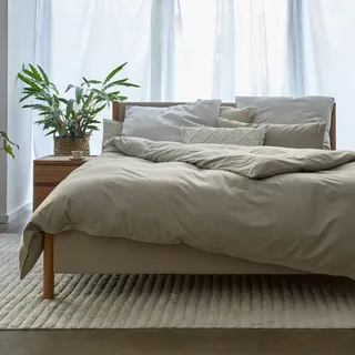 URBANARA Melloa Flanell-Bettwäsche 240x220 cm & 80x80 cm I 50% Tencel Lyocell & 50% Baumwolle Made in Portugal I Weich & Kuschelig I Warme Winterbettwäsche, Oeko Tex Standard 100 I Hellgrün