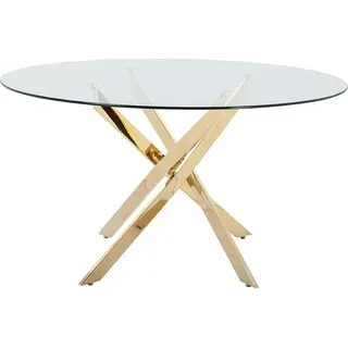 Esstisch rund für 6 Personen - Sicherheitsglas & goldfarbenes Metall - Transparent - COSIMA - Transparent