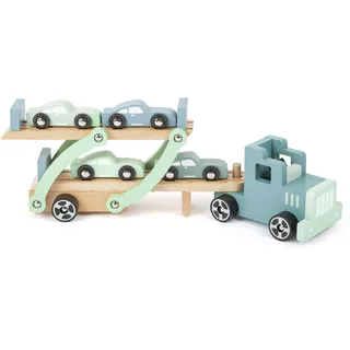 Small Foot Company small foot Autotransporter Chicago aus Holz, mit beweglicher Laderampe, abnehmbarem Anhänger und 4 Autos, 11510