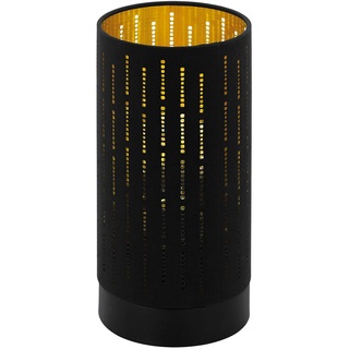 EGLO Tischlampe Varillas, 1 flammige Tischleuchte, Nachttischlampe aus Stahl und Textil, Wohnzimmerlampe in Schwarz, Gold, Lampe mit Schalter, E27 Fassung