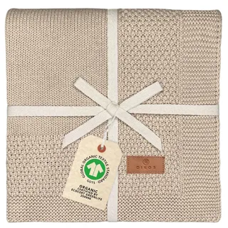 DIKOS Babydecke aus 100% Bio-Baumwolle (GOTS & OEKO-TEX) – weiche, atmungsaktive Baby Decke für Neugeborene Jungen & Mädchen – kuschelige Strickdecke, Kuscheldecke – Geschenk zur Geburt (warmes Taupe)