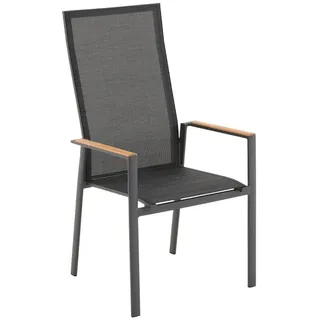 Liadomo Gartenstuhl Limbadi Stapelstuhl, Gartensessel, Stuhl für Terrasse & Balkon (Hochlehner), Teak-Armlehnen, hohe Rückenlehne, Aluminium anthrazit grau 109 cm