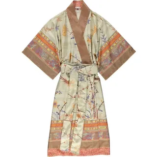 BASSETTI Kimono bassetti Kimono Fong klasisch schön Doppelgröße, Kimono Kragen, Gürtel, leichter Morgenmantel, Baumwollsatin orange S-M