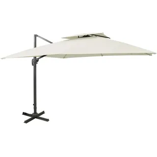 Todiikf Ampelschirm 300 x 300 cm Sonnenschirm mit Doppeldach und Kreuzfuss Kurbelschirm 360 Grad Drehbar Quadratisch Gartenschirm fuer Garten Terrasse Balkon Sand - 300 x 300 cm