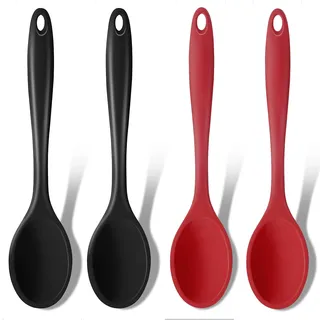 GEEKHOM Kochlöffel Silikon - 4 Stück Silikon Löffel Hitzebeständig 20,5cm, Silikonlöffel Esslöffel Servierlöffel Rührlöffel Set zum Kochen - Alternative zu Kochlöffel Kunststoff, Plastiklöffel