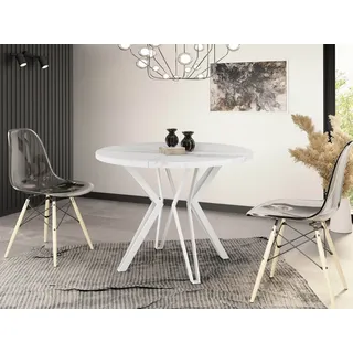 WFL GROUP Esstisch Austin ausziehbarer rund industrial mit weißen Metallbeinen (MADE IN EU, erhältlich in zwei Größen – 100/120 cm, ausziehbar auf 180/200 cm), platzsparender Tisch für Küche, Esszimmer oder Wohnzimmer weiß 120.00 cm x 76.00 cm x 120.00 cm