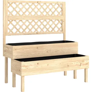 Outsunny Hochbeet mit Rankgitter 2-stufig erhöhter Blumenkasten mit 2 Pflanzkästen Vliesstoff, Holz Pflanzkasten Pflanzkübel Blumenkübel Rankkasten für Kletterpflanzen Garten 108 x 62 x 120 cm   Aosom