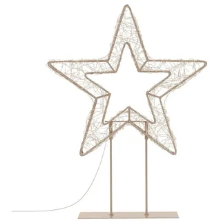 ECD Germany LED Stern LED Weihnachtsstern auf Sockel Weihnachtsdeko Außen mit Lichterkette, Leuchtstern 48,5 cm Weihnachtsbeleuchtung mit Timer 300 LED Warmweiß beige 36 cm x 7 cm x 48.5 cm x 36 cm