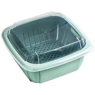 3-in-1 Obst Gemüse Waschkorb, Kunststoff Küchensieb Schüssel-Set mit Deckel, Multifunktionale 3-Tier Stapelbarer Sieb Waschtrockner für Lebensmittel, Obst, Reinigung, Aufbewahrung (Grün)
