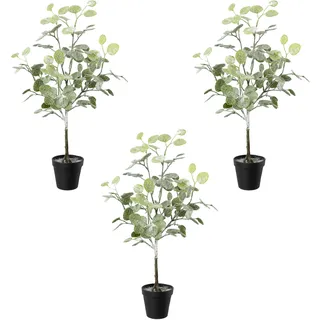 CREATIV green künstliche Pflanze Eukalyptus geeist im Topf, 58 cm, frost, 3er Set