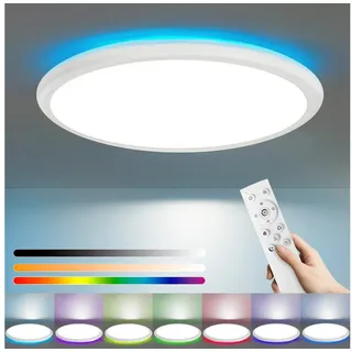 ZMH LED Deckenleuchte mit Smart RGB Hintergrundbeleuchtung Panel Flach Rund/Quadratisch, Dimmbar, LED fest integriert, Tageslichtweiß, Weiß Timer Nachlicht IP20 weiß Rund | 30 cm x 30 cm x 2.5 cm
