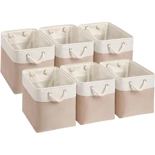 SOCOHOME 33x38x33 Aufbewahrungsbox, Aufbewahrungskorb Stoff für Schrank Regal und Kleidung,Waschbar(Helles Khaki/Weiß, 6 Pack)