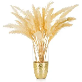 Famanu Glasvase für Pampasgras mit goldenem Honigwaben-Muster - große goldene Bodenvase