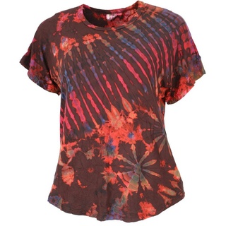 Guru-Shop T-Shirt Batik T-Shirt, Tie Dye Blusentop - rot/braun Festival, Ethno Style, Hippie, alternative Bekleidung braun|rot