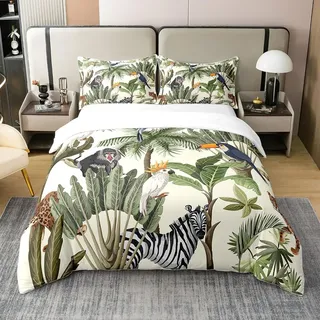 richhome 100% Natürliche Baumwolle Wild Birds Bettbezug Set 135x200 Aquarell Palmen Tropische Pflanzen Bettwäsche Set Netter Toucan AFFE Tier Dschungel Stil Baumwolle Solide Quilt Cover Set