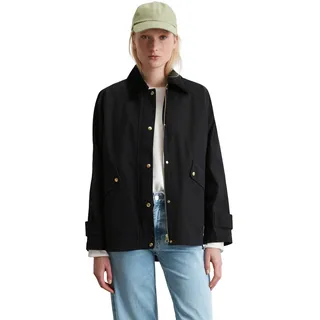 Langjacke MARC O'POLO, Damen, Gr. 40, schwarz, Canvas, Obermaterial: 80% Baumwolle, 20% Polyamid, casual, relaxed fit, Langarm, Jacken, im Cape-Stil, Kragen mit Cord, relaxed fit