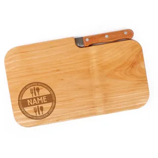 Cera & Toys® Frühstücksbrett aus Holz mit Messer und gratis Gravur des Namens - Mahlzeiten