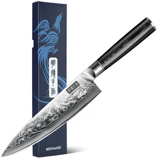 MDHAND Küchenmesser Damast Kochmesser Profi Messer | Scharfes Damastmesser Küchenmesser Chefmesser 20cm Damaststahl 67 Schichten mit Ergonomischem Griff