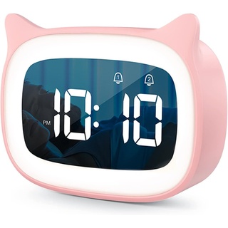 UQTUKO Wecker Digital Kinder, Kinderwecker Digitaler mit Snooze Funktion Dual-Wecker mit Nachtlichtern 12/24 Stunden LED-Nachtlicht Wecker 18 Musik 5 Helligkeitsmodus für Jungen Mädchen (Rosa)